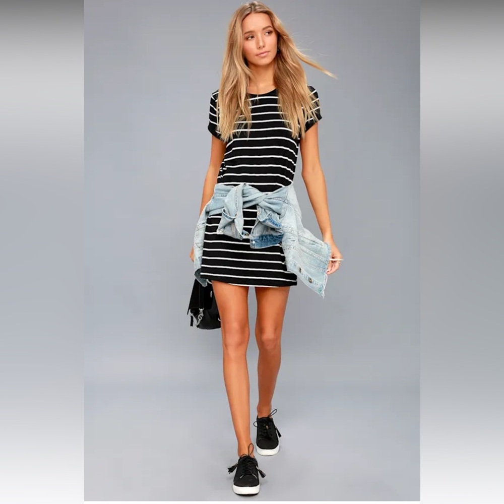 Lulu's Black and White Striped Shirt Dress